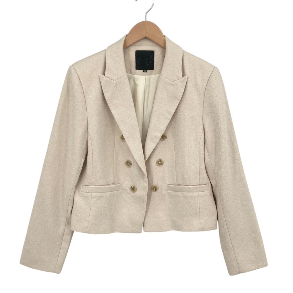 Mina Self Blazer Jacket Medium Womens Beige Surgeon Cuffs Double Breasted